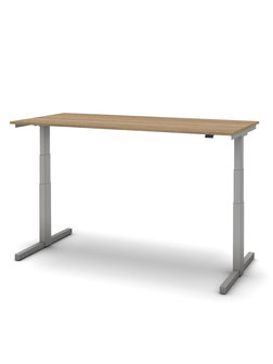 Zit/sta Thuiswerkplek afm. 160x80cm met noten blad en alu onderstel incl. stekkerdoos.