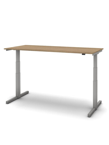 Zit/sta Thuiswerkplek afm. 140x80cm met noten blad en alu onderstel incl. stekkerdoos.